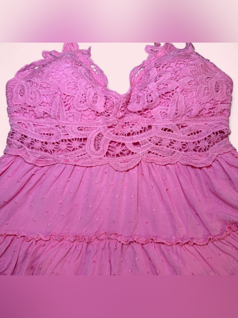 Blue B Pink Lace Swiss Dot Ruffled Tiered Cami Top Size S - Picture 2 of 7